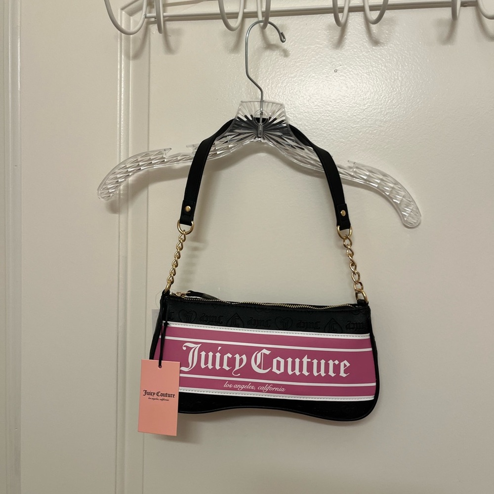 Juicy Couture Black and Pink Shoulder Bag with Chain Detail